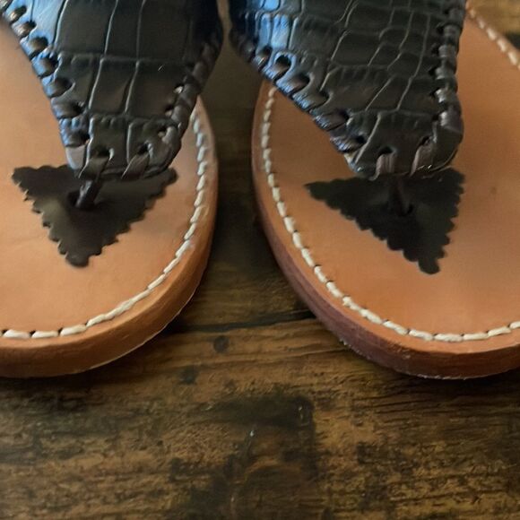 Palm Beach Sandals  Croc Dark Brown Leather flip-flops Size 7 / excellent - Picture 4 of 6